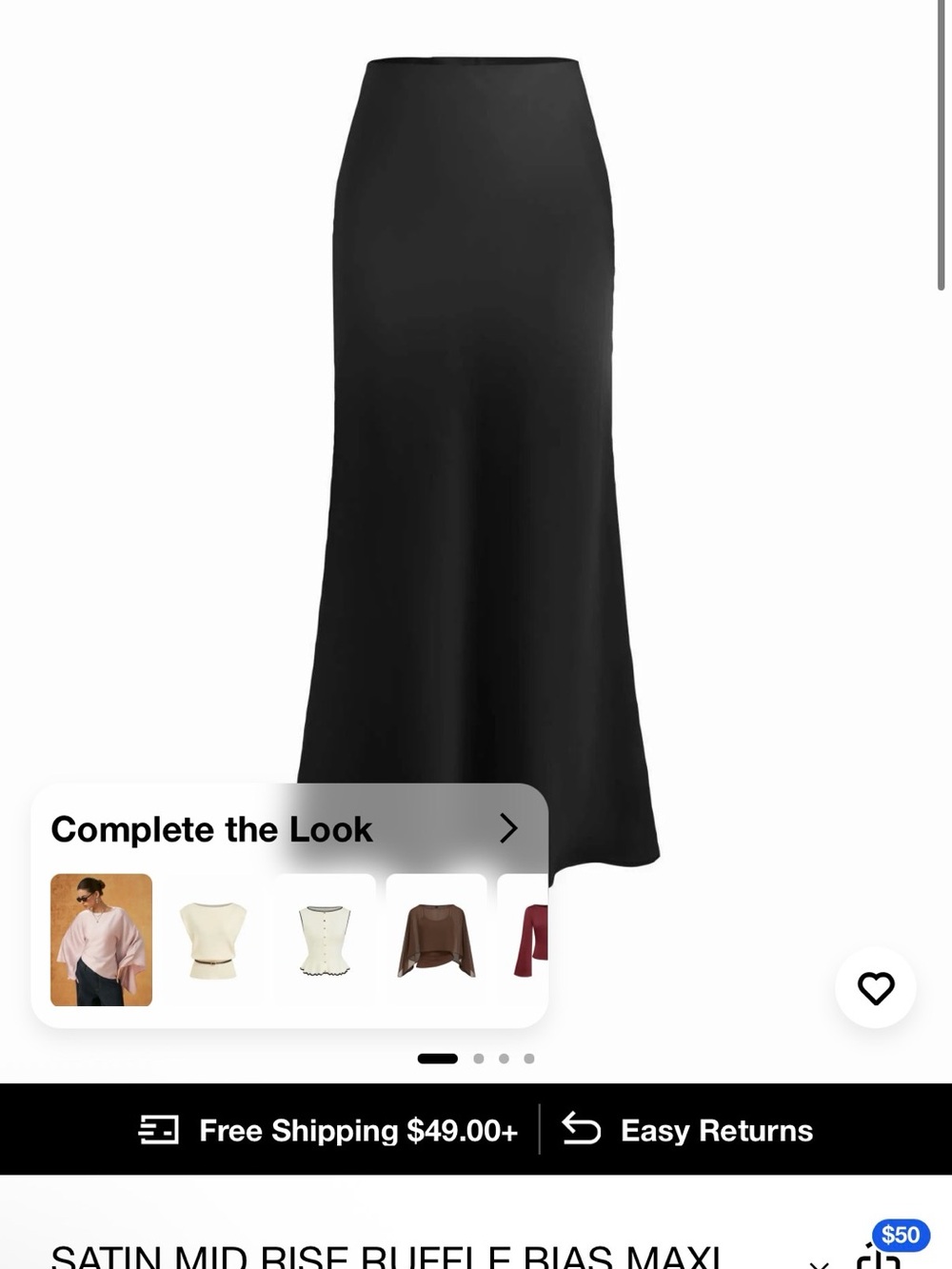 Cider Black Satin Bias Maxi Skirt